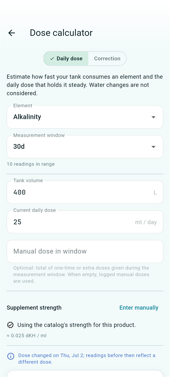 Dose calculator, daily mode