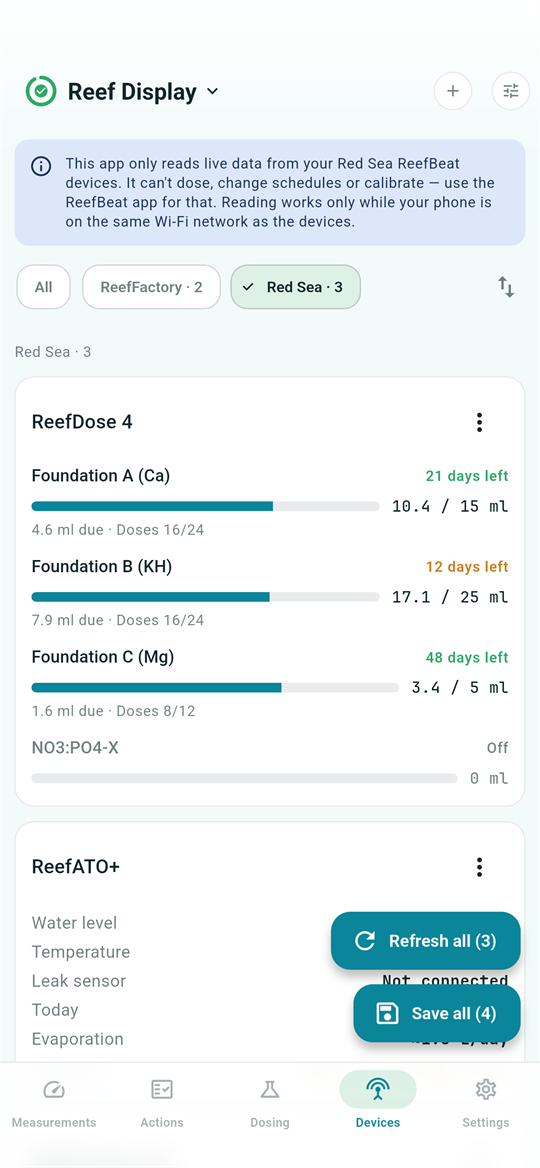 Red Sea ReefBeat dashboard