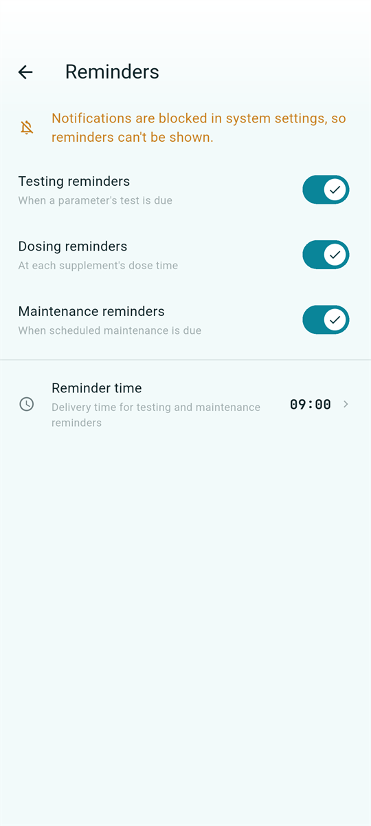 Reminders settings