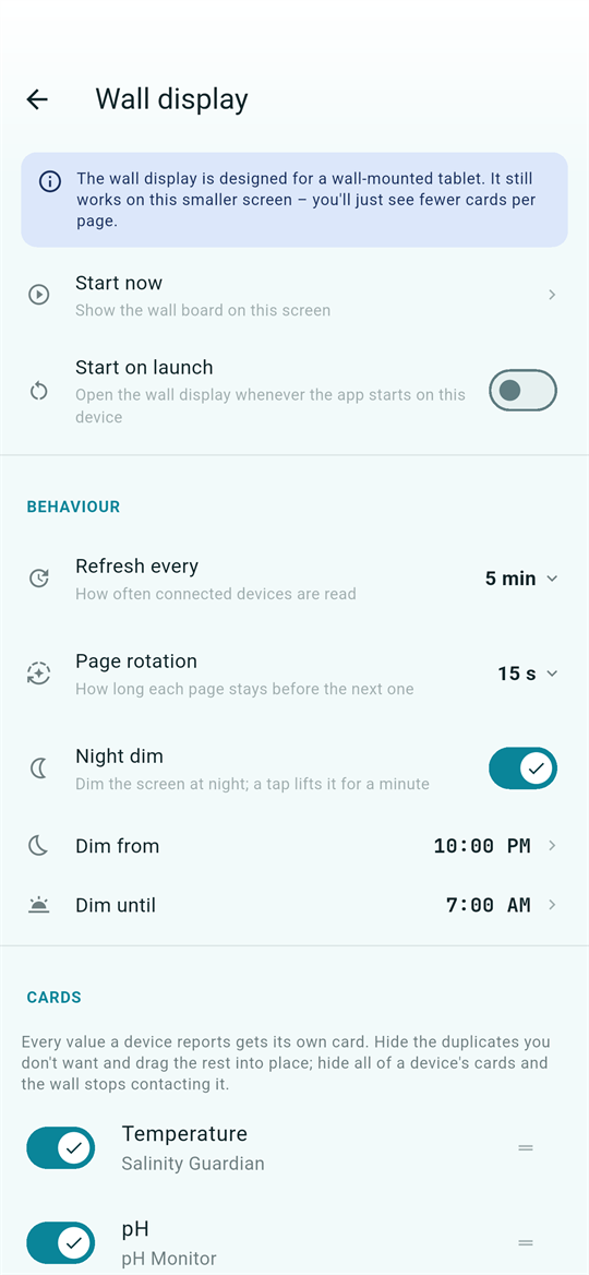 Wall display settings